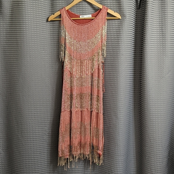 Zara Limited Edition Beaded Fringe Dress Small - Picture 6 of 9